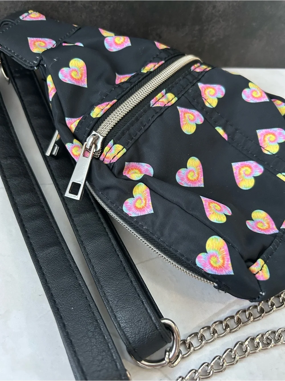 Black Heart Print Crossbody Sling Bag